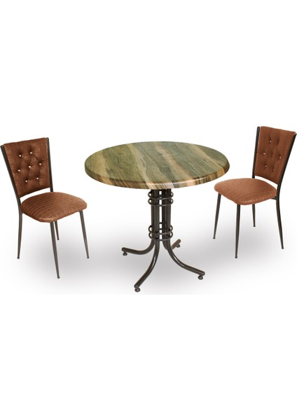 Buket Werzalit Yuvarlak Esb-Kapitoneli 2li Mutfak Masa Takımı - Indiana Wood Kahve