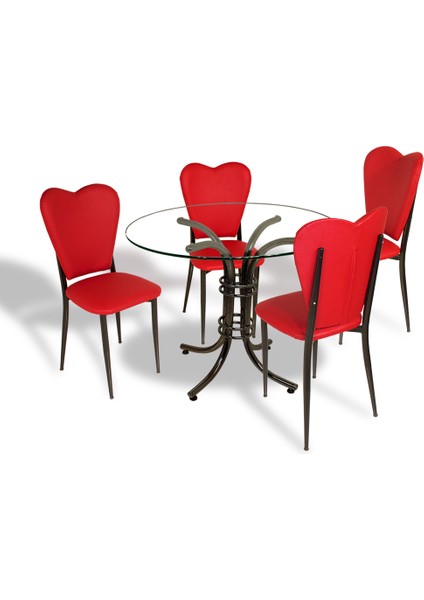 Aşk-I Derun - Buket Cam Mutfak Masa Takımı - Kırmızı