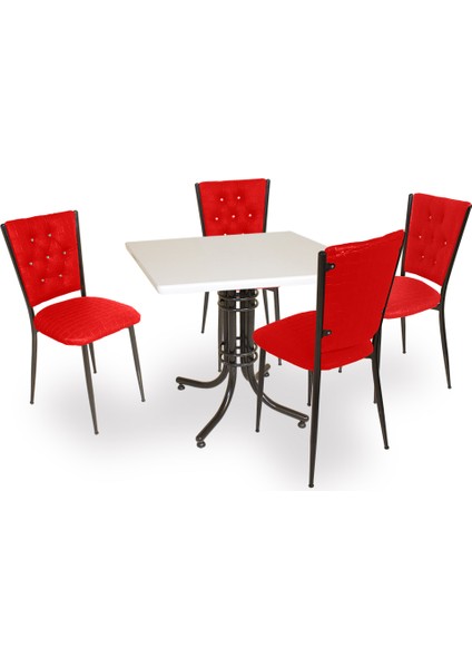 Buket Werzalit Kare Esb-Kapitoneli Mutfak Masa Takımı - Kırmızı