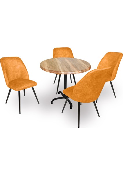 Indigo Werzalit Yuvarlak - Nilüfer Masa Takımı (90 cm Çap) - Indıana Wood Sarı