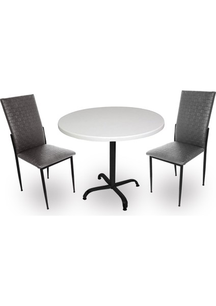 Indigo Werzalit Yuvarlak - Gözde 2li Masa Takımı (90 cm Çap) - Siyah