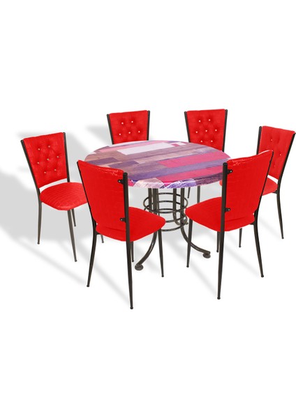 Buket Mega Werzalit Yuvarlak - Kapitoneli Mutfak Masa Takımı Q107 - Red Wood Kırmızı