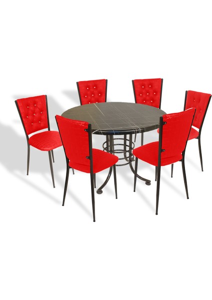 Buket Mega Werzalit Yuvarlak - Kapitoneli Mutfak Masa Takımı Q107 - Parazzo Kırmızı