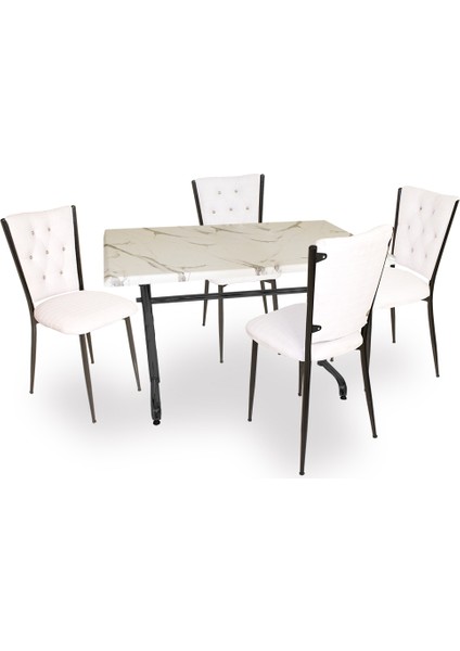 Valerya Werzalit - Kapitoneli Masa Takımı (70X120) - Bıanco Carrara Beyaz