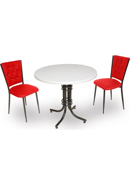 Buket Werzalit Yuvarlak Esb-Kapitoneli 2li Mutfak Masa Takımı - Kırmızı