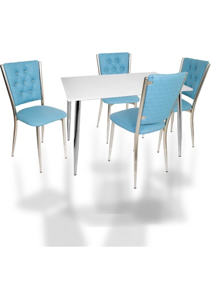 Manolya Kapitoneli Mutfak Masa Takımı (Deri) - Turkuaz