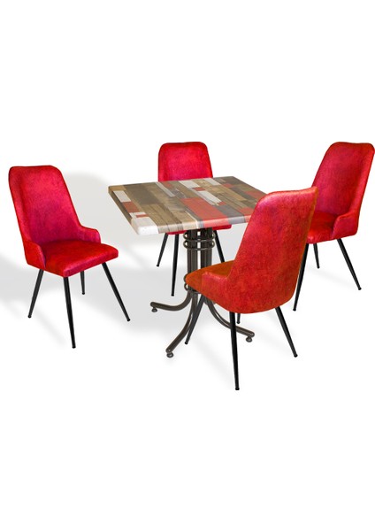 Buket Werzalit Kare Esb -Çırağan Mutfak Masa Takımı - Red Wood Kırmızı