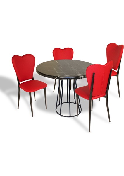 Palermo Werzalit - Aşk-I Derun Mutfak Masa Takımı Q80 - Royal Mermer Kırmızı