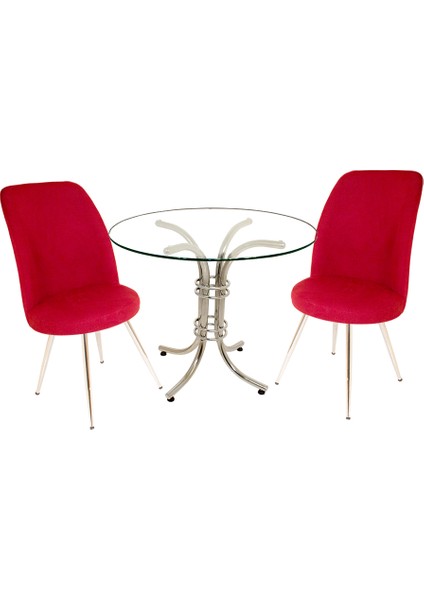 Buket Yuvarlak Cam - Saray 2li Mutfak Masa Takımı - Kırmızı
