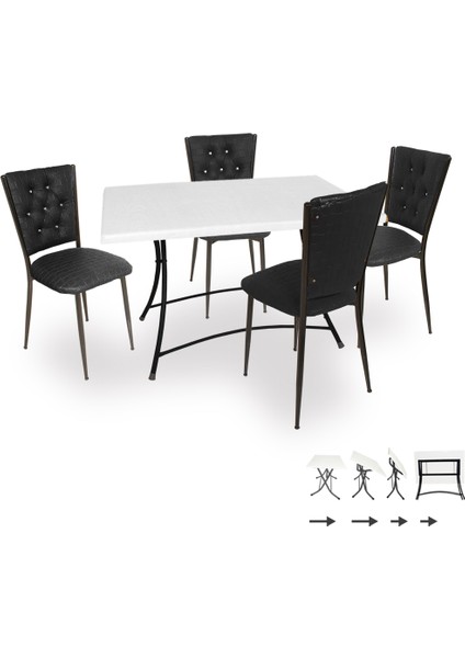 Moden Katlanır Werzalit-Kapitoneli Mutfak Masa Takımı - Siyah