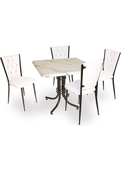 Buket Werzalit Kare Esb-Kapitoneli Mutfak Masa Takımı - Bianco Carrara Beyaz