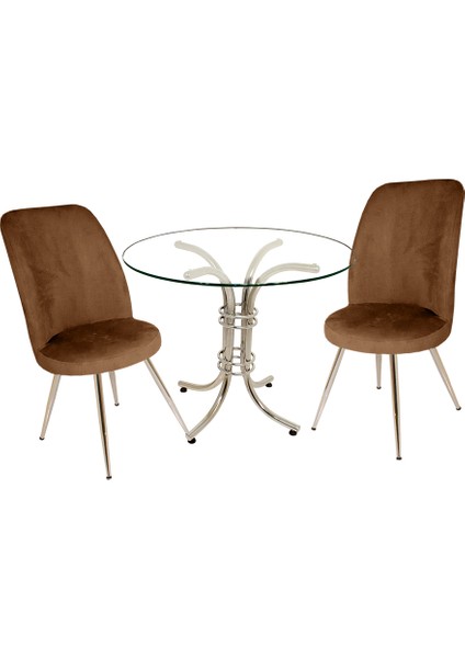 Buket Yuvarlak Cam - Saray Fiskos Seti - Kahve