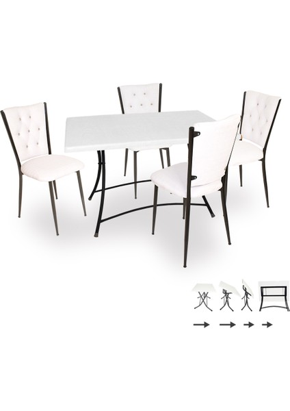 Moden Katlanır Werzalit-Kapitoneli Mutfak Masa Takımı - Beyaz