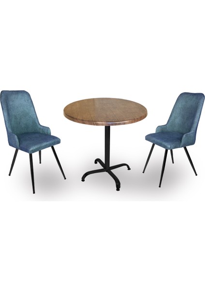 Indigo Werzalit Yuvarlak - Çırağan 2li Masa Takımı (90 cm Çap) - Antik Dark Mavi