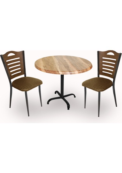 Indigo Werzalit Yuvarlak - Merdiven Tip 2li Masa Takımı (90 cm Çap) - Indiana Wood Kahve