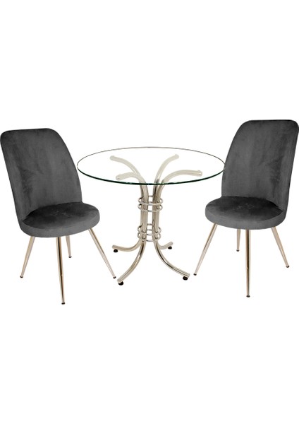 Buket Yuvarlak Cam - Saray 2li Mutfak Masa Takımı - Siyah