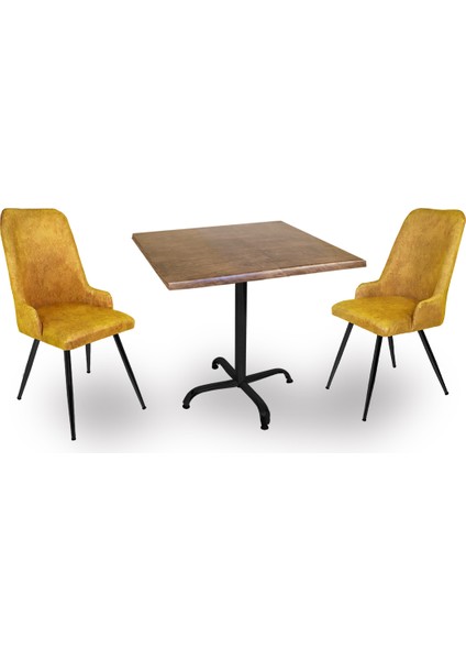 Indigo Werzalit Kare - Çırağan 2li Masa Takımı (70X70) - Antik Dark Sarı
