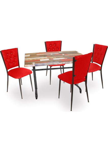 Valerya Werzalit - Kapitoneli Masa Takımı (70X120) - Red Wood Kırmızı