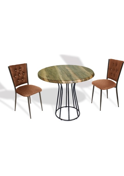 Palermo Werzalit - Kapitoneli 2 Li Masa Takımı Q80 - Indiana Wood Kahve