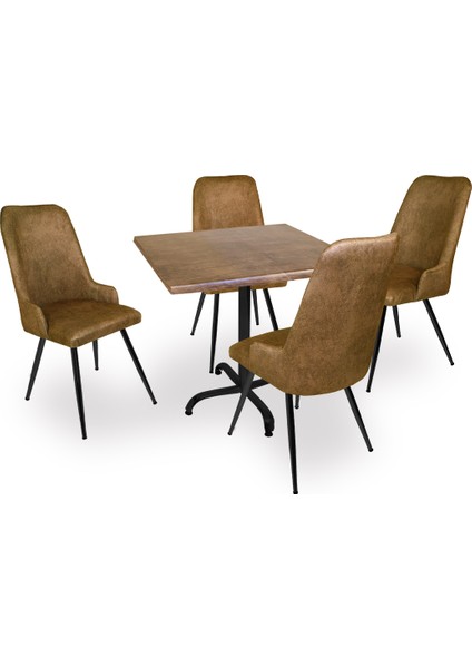 Indigo Werzalit Kare - Çırağan Masa Takımı (80X80) - Antik Dark Kahve