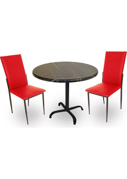 Indigo Werzalit Yuvarlak - Gözde Fiskos Seti (90 cm Çap) - Royal Mermer Kırmızı