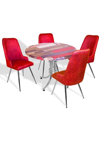 Buket Werzalit Yuvarlak -Çırağan Mutfak Masa Takımı - Red Wood Kırmızı