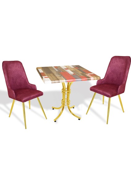 Buket Werzalit Kare-Çırağan Gold 2li Masa Takım - Red Wood Fuşya
