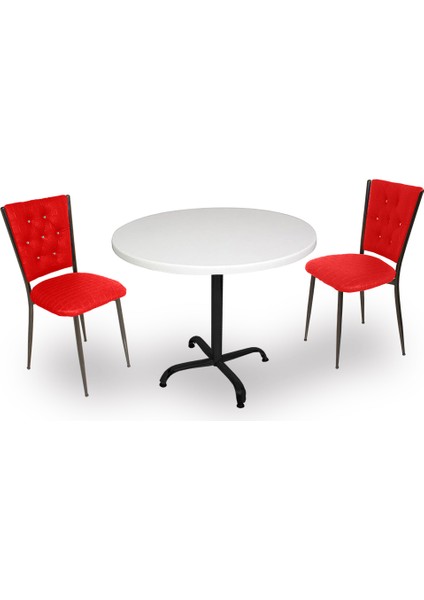 Indigo Werzalit Yuvarlak - Kapitoneli Fiskos Seti (70 cm Çap) - Kırmızı