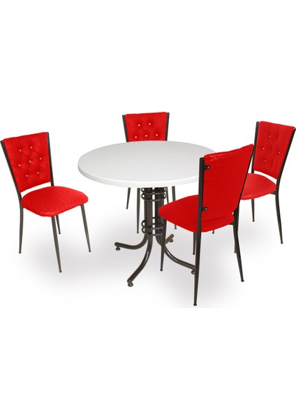 Buket Werzalit Yuvarlak Esb-Kapitoneli Mutfak Masa Takımı - Kırmızı