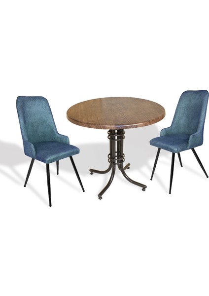 Buket Werzalit Yuvarlak Esb-Çırağan 2li Mutfak Masa Takımı - Antik Dark Mavi