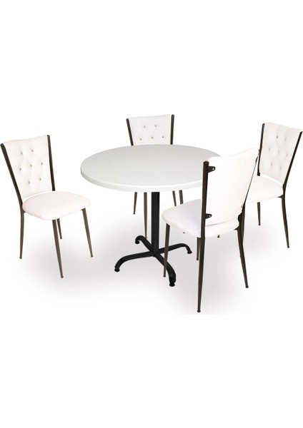 Indigo Werzalit Yuvarlak - Kapitoneli Masa Takımı (90 cm Çap) - Beyaz