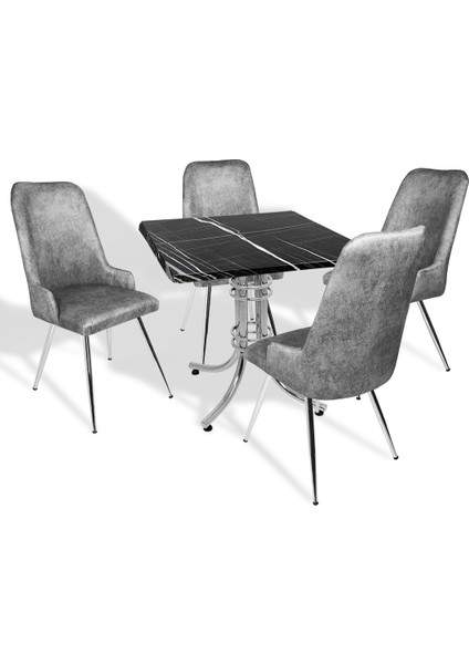 Buket Werzalit Kare-Çırağan Masa Takımı - Royal Mermer Füme