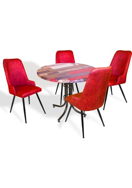 Buket Werzalit Yuvarlak Esb-Çırağan Mutfak Masa Takımı - Red Wood Kırmızı