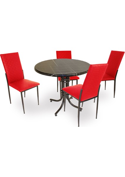 Buket Werzalit Yuvarlak Esb-Gözde Mutfak Masa Takımı - Royal Mermer Kırmızı