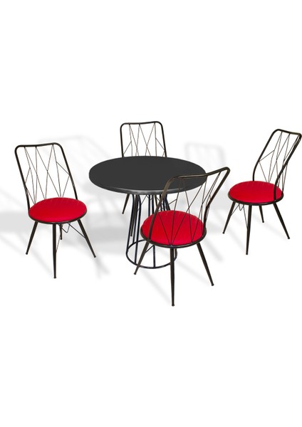 Palermo Werzalit - Royal Mutfak Masa Takımı Q80 - Kırmızı Siyah
