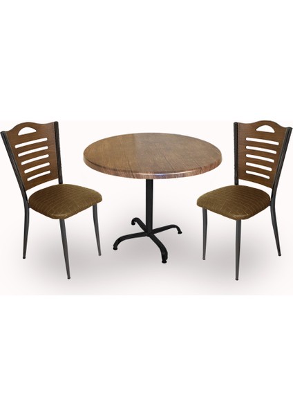 Indigo Werzalit Yuvarlak - Merdiven Tip 2li Masa Takımı (90 cm Çap) - Antik Dark Kahve