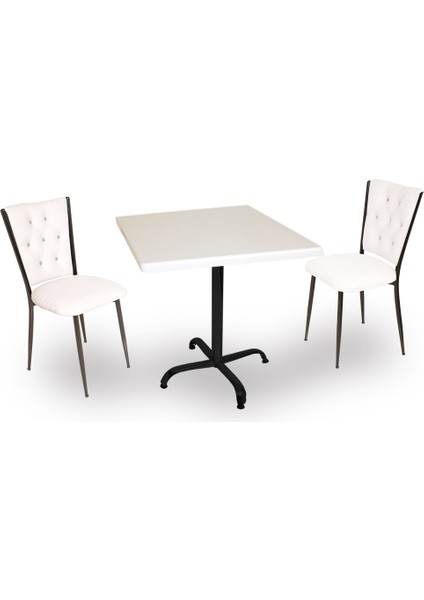 Indigo Werzalit Kare - Kapitoneli 2li Masa Takımı (60X60) - Beyaz