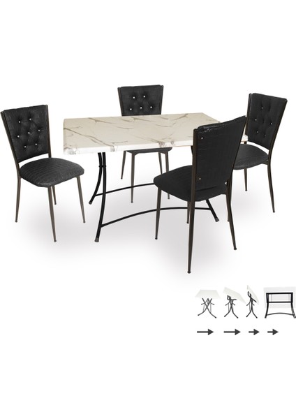 Moden Katlanır Werzalit-Kapitoneli Mutfak Masa Takımı - Bıanco Carrara Siyah