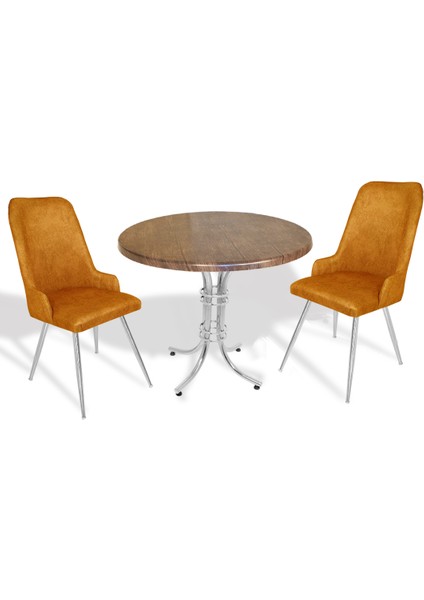 Buket Werzalit Yuvarlak - Çırağan 2li Mutfak Masa Takımı - Antik Dark Kiremit