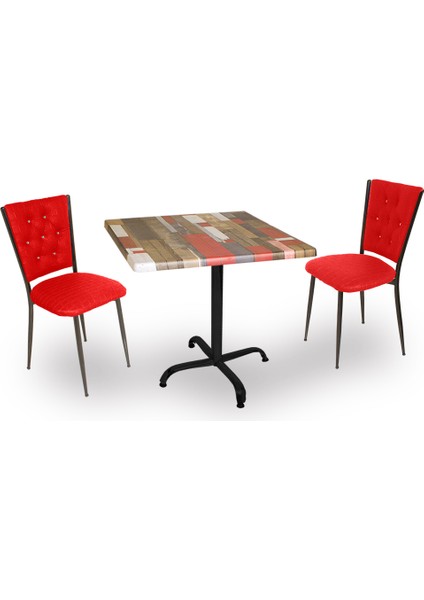 Indigo Werzalit Kare - Kapitoneli 2li Masa Takımı (70X70) - Red Wood Kırmızı