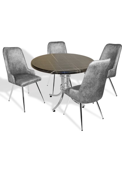 Buket Werzalit Yuvarlak -Çırağan Mutfak Masa Takımı - Royal Mermer Füme