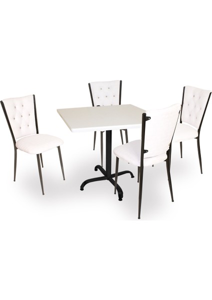 Indigo Werzalit Kare - Kapitoneli Masa Takımı (80X80) - Beyaz