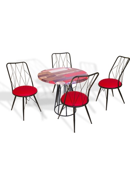 Palermo Werzalit - Royal Mutfak Masa Takımı Q80 - Red Wood Kırmızı