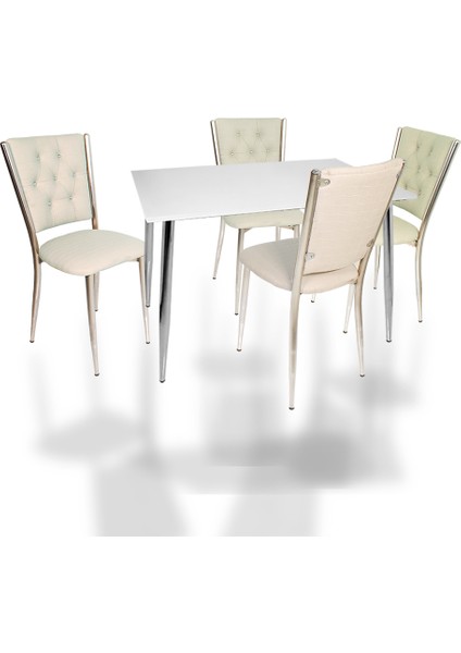 Manolya Kapitoneli Mutfak Masa Takımı (Deri) - Krem