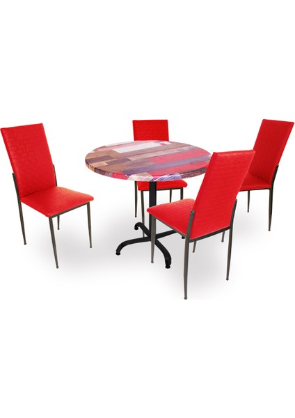 Indigo Werzalit Yuvarlak - Gözde Masa Takımı (90 cm Çap) - Red Wood Kırmızı