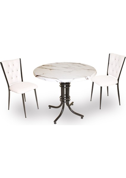 Buket Werzalit Yuvarlak Esb-Kapitoneli 2li Mutfak Masa Takımı - Bianco Cararra Beyaz