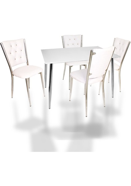 Manolya Kapitoneli Mutfak Masa Takımı (Deri) - Beyaz