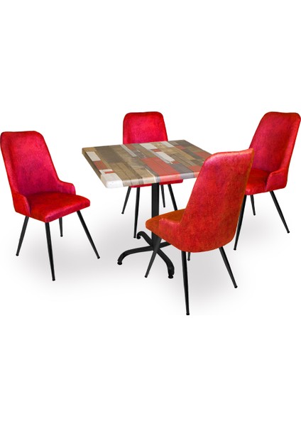 Indigo Werzalit Kare - Çırağan Masa Takımı (80X80) - Bordo