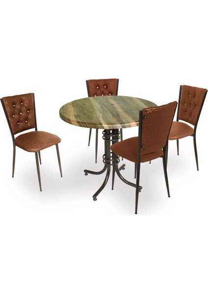 Buket Werzalit Yuvarlak Esb-Kapitoneli Mutfak Masa Takımı - Indiana Wood Kahve