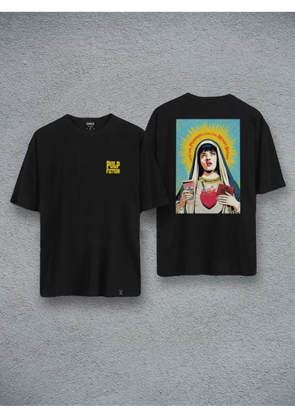 Pulp Fiction Mia Wallace Özel Tasarım Çift Taraf Minimal Baskılı Oversize Unisex Tişört